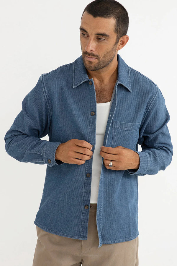 Textured Wale Ls Shirt - Washed Indigo
