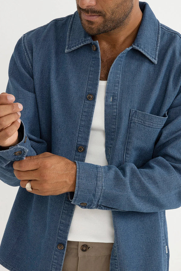 Textured Wale Ls Shirt - Washed Indigo
