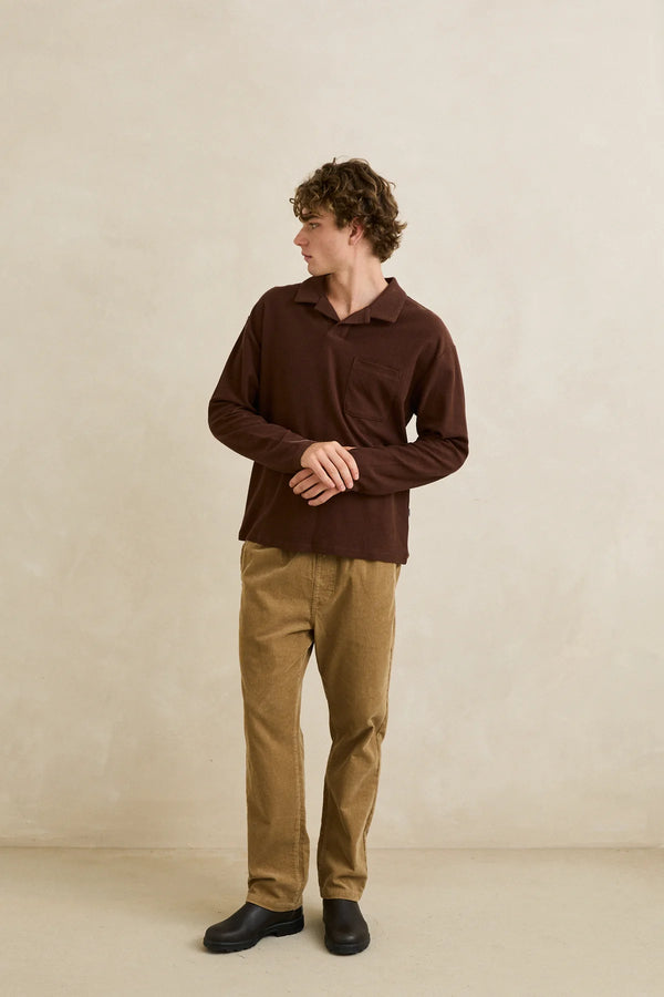 Vintage Terry Ls Polo - Chocolate