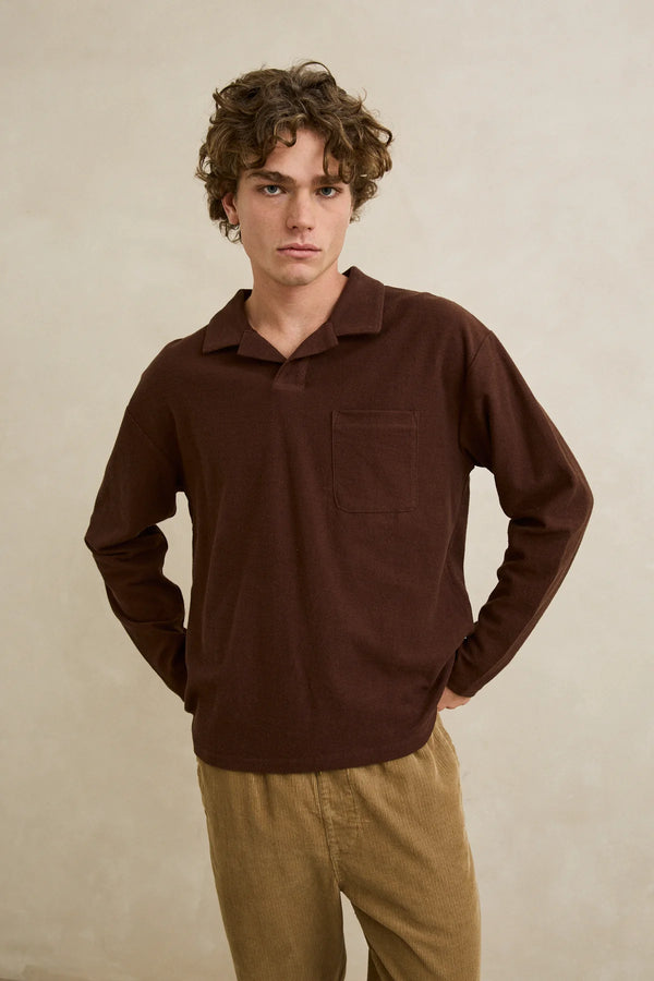 Vintage Terry Ls Polo - Chocolate