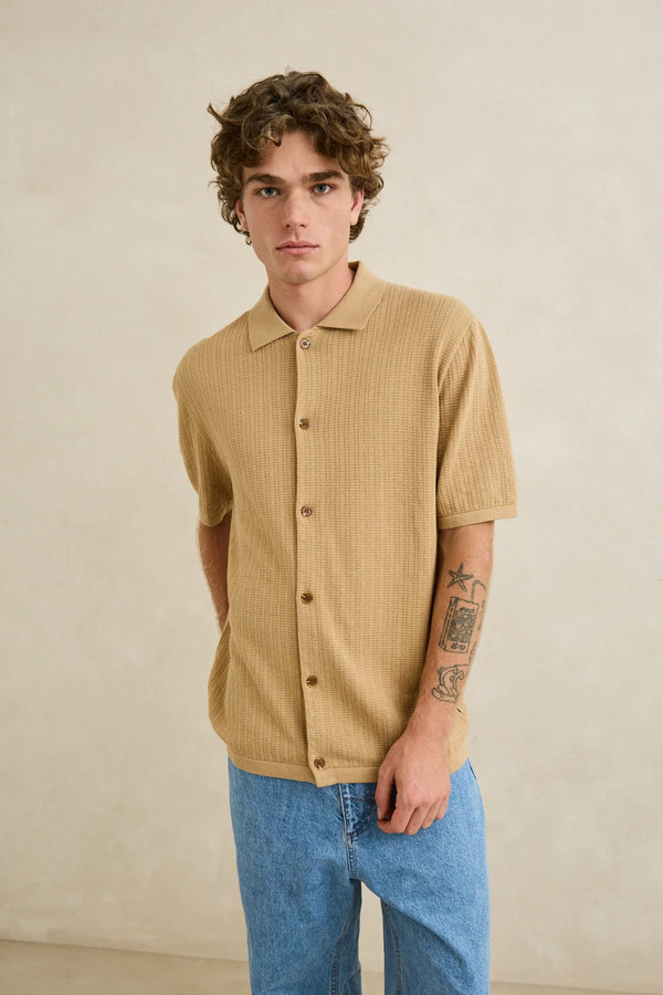 Textured Knit SS Shirt - Sand