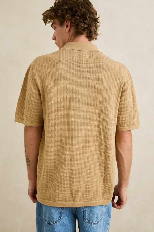 Textured Knit SS Shirt - Sand