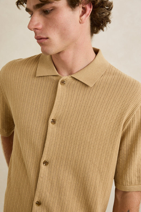 Textured Knit SS Shirt - Sand