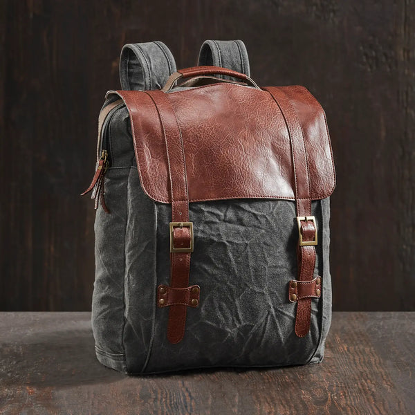 Aldrich Unisex Backpack - Up-Cycled Canvas and Leather