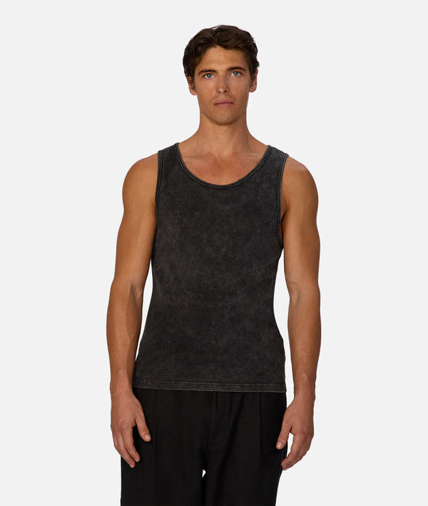 Washed Brando Ribbed Tank Top - Black