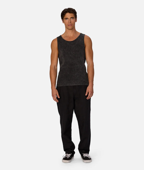 Washed Brando Ribbed Tank Top - Black