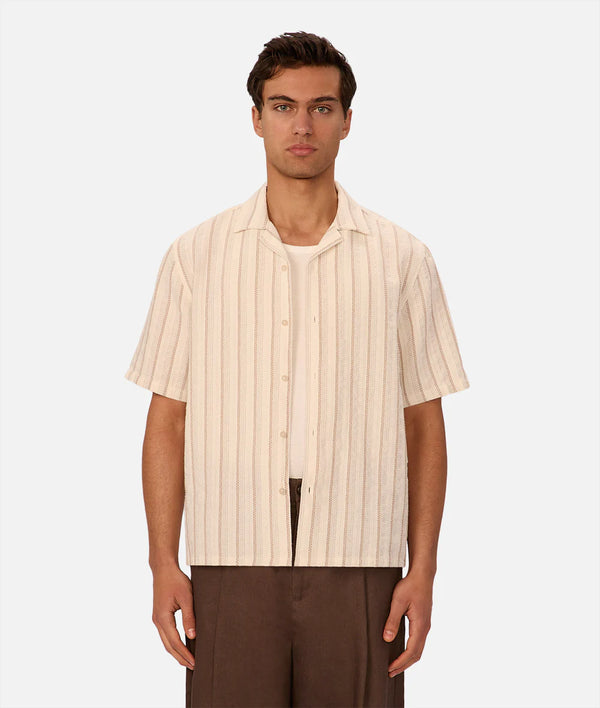 The Miramar SS Shirt - Off White/Brown