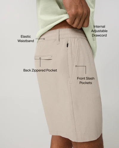 Aim Elastic Waist Short 7" - Khaki Linen Texture