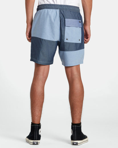 Patchwork Elastic 17" Shorts - Blue