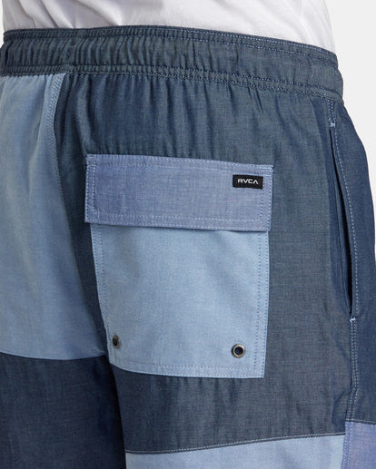 Patchwork Elastic 17" Shorts - Blue